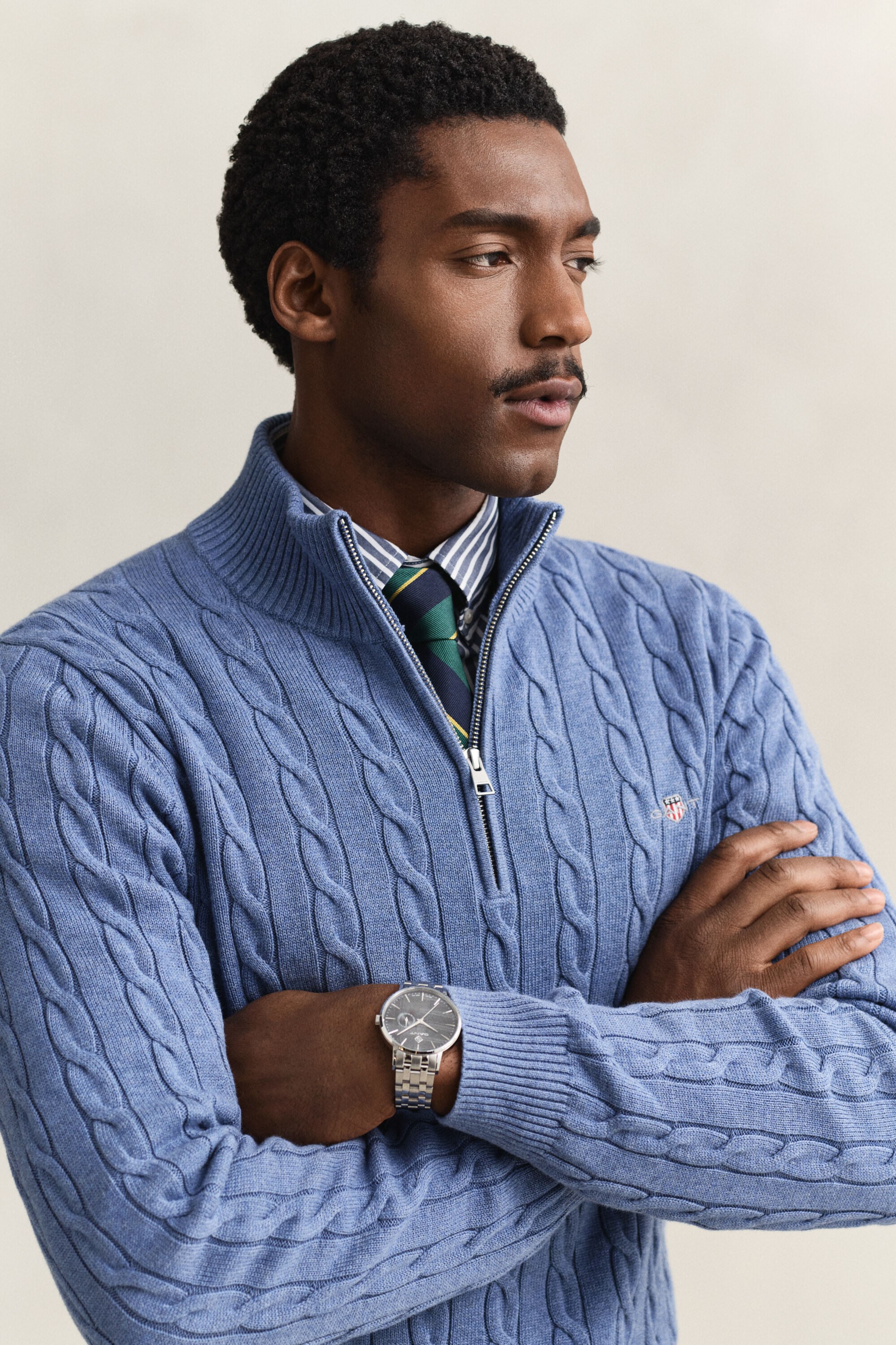 Puuvillainen palmikkoneule, vetoketjukaulus