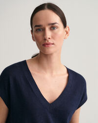 Pellavasekoiteliivi, jossa v-pääntie