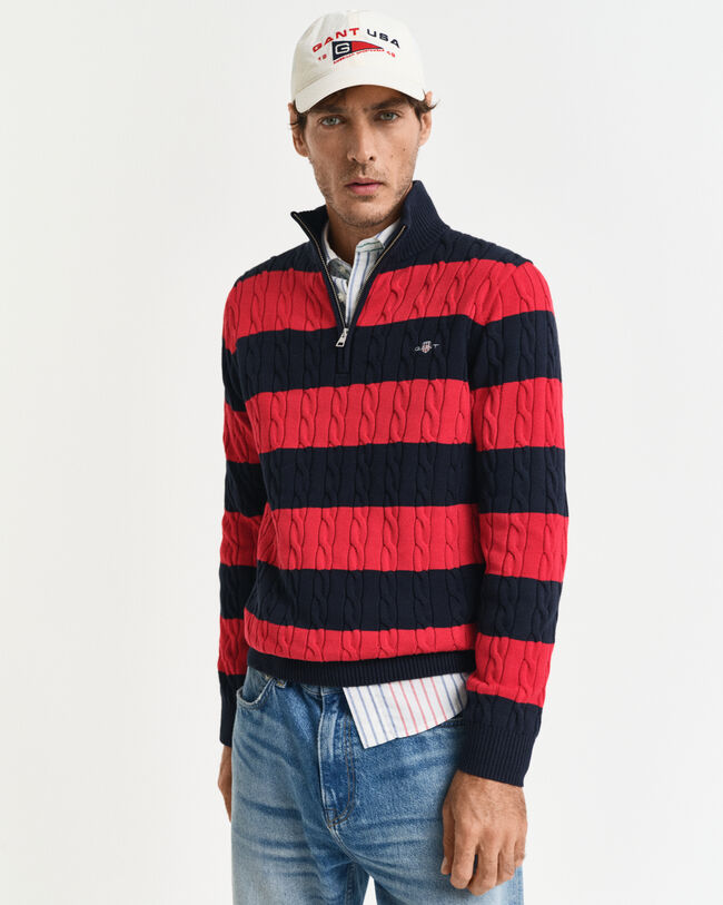 Raidallinen puuvillapalmikkoneule, vetoketjukaulus