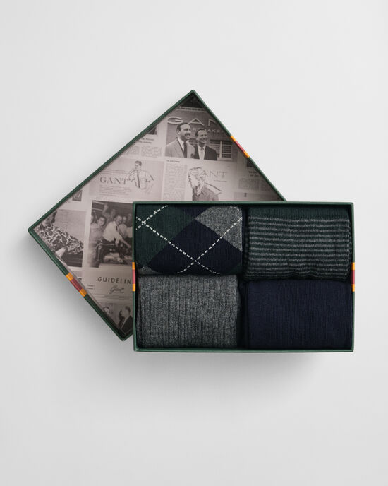 Salmiakkikuvioiset ja raidalliset sukat lahjapakkauksessa (4 paria)