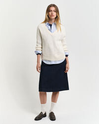 Kalanruotokuvioinen v‑neulepusero