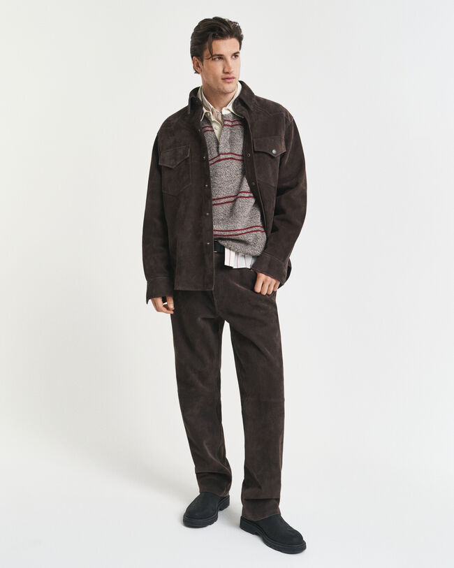 Raidallinen villasekoitteinen pikeeneulepusero