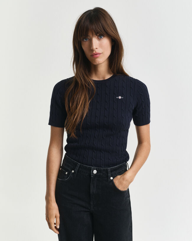 Joustopuuvillainen palmikkoneulepusero