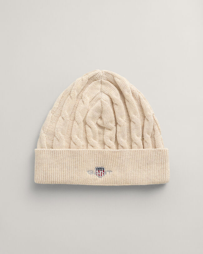 Baby-malliston puuvillainen Shield-palmikkoneulepipo