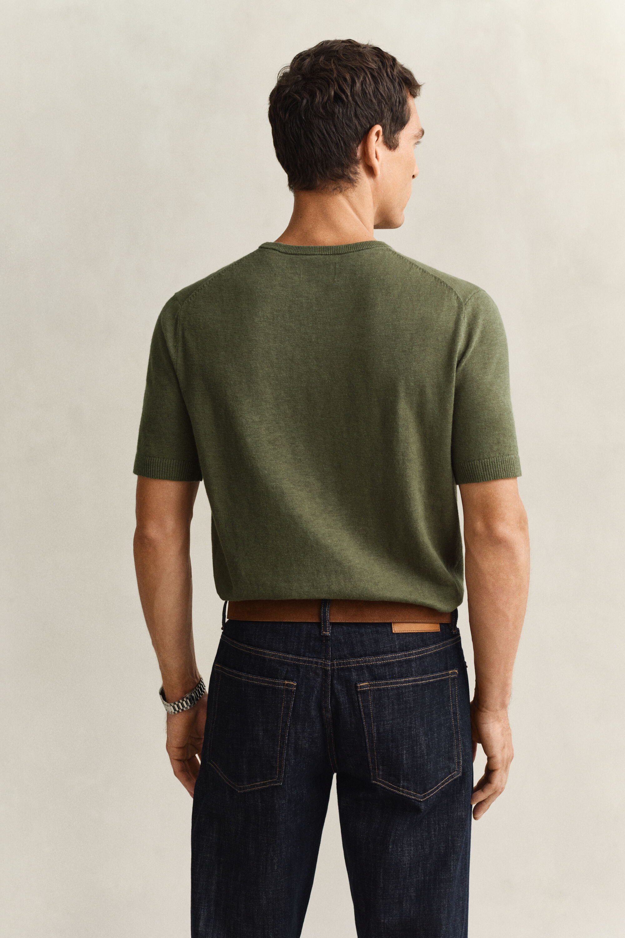 Lyhythihainen neulepusero slub-puuvillasekoitetta