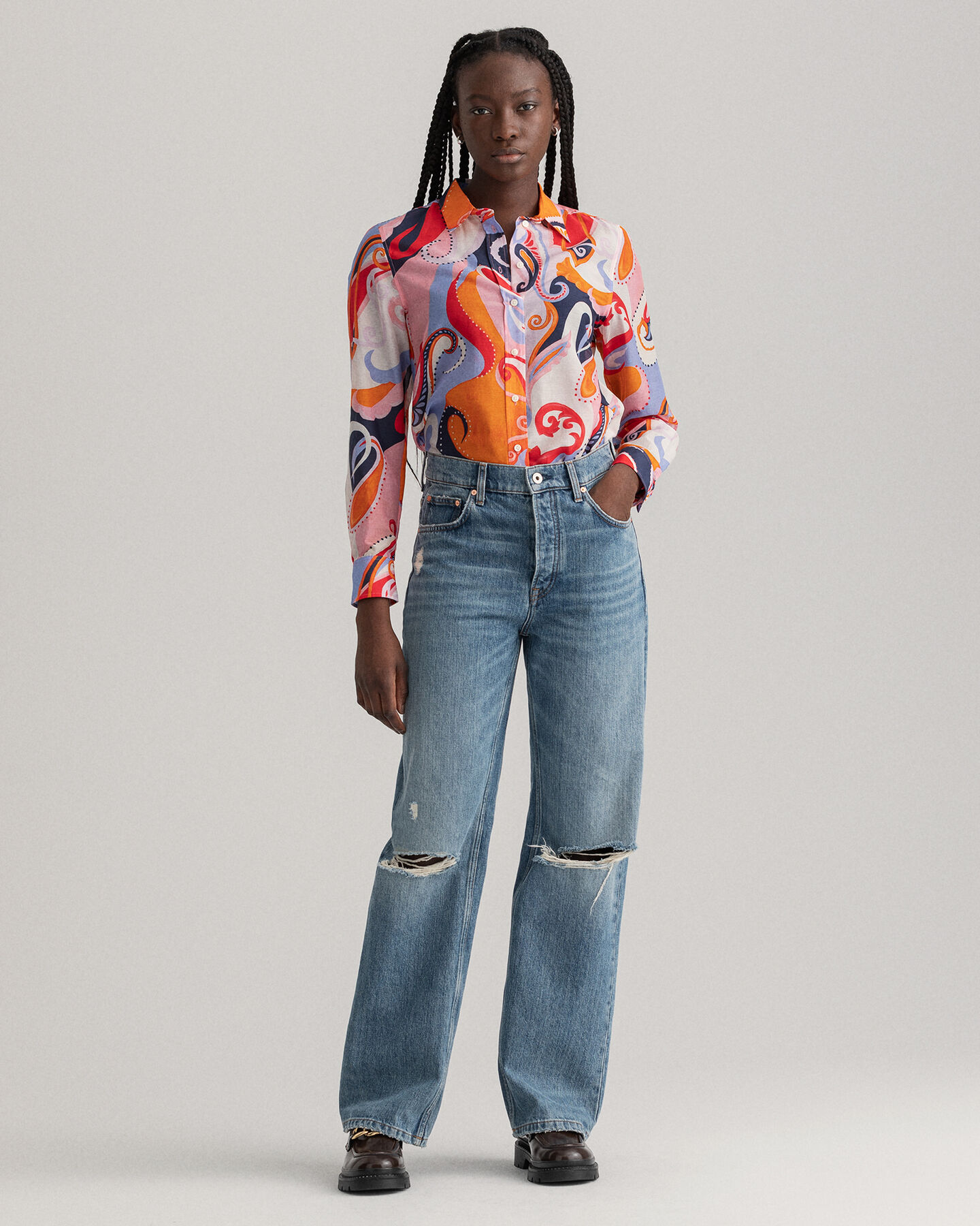 Regular fit ‑mitoitettu paisley-kuvioitu puuvilla-silkkipaita