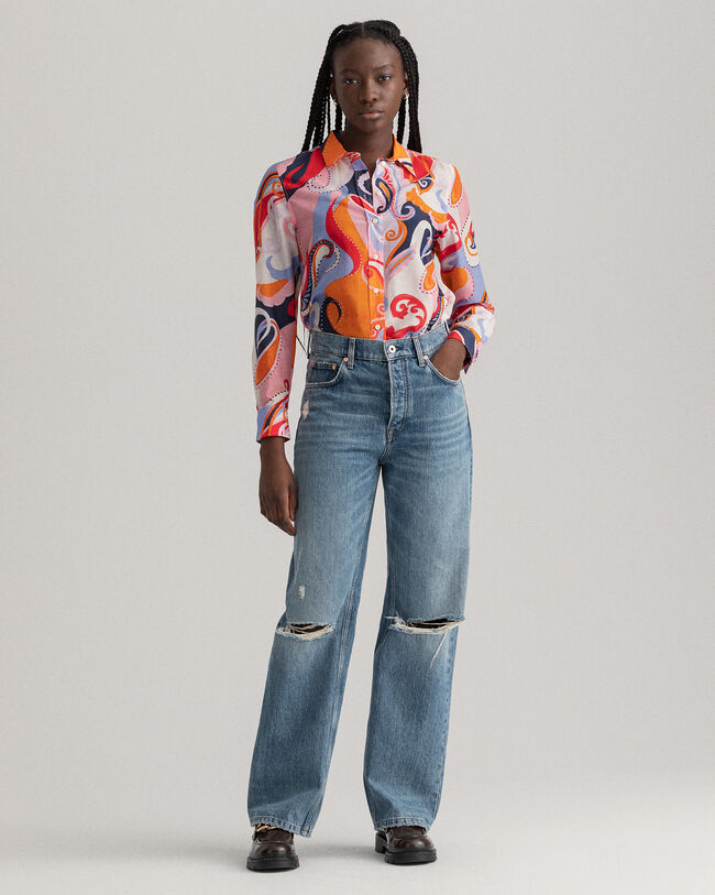 Regular fit ‑mitoitettu paisley-kuvioitu puuvilla-silkkipaita