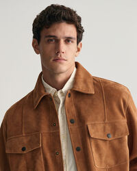 Oversized fit ‑mitoitettu mokkanahkapaita