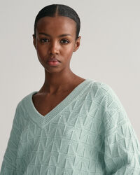 Kalanruotokuvioinen v‑neulepusero