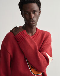 Oversized fit ‑mitoitettu Letterman-neulepusero, py&ouml;re&auml; p&auml;&auml;ntie