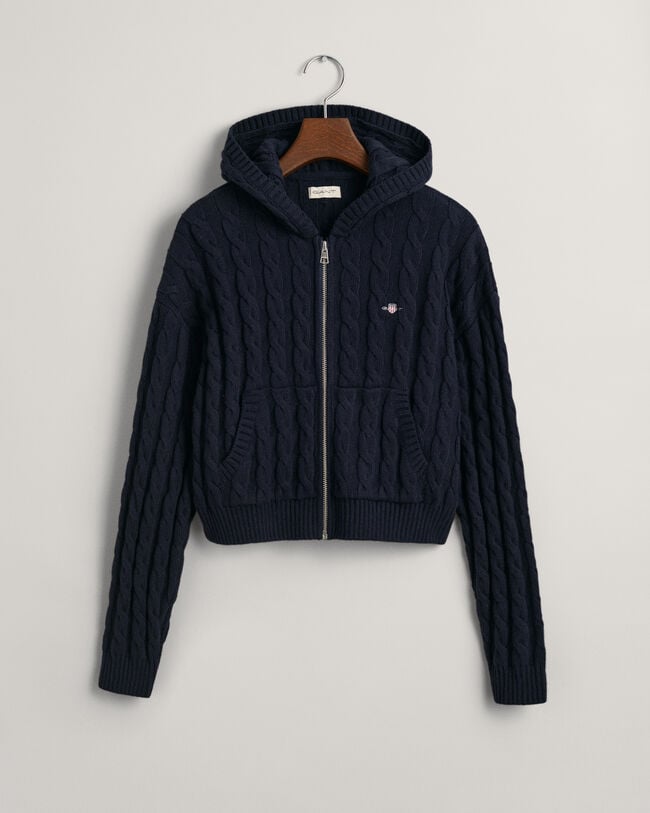 Teen Girls ‑malliston lyhyt palmikkoneulottu Shield-vetoketjuhuppari