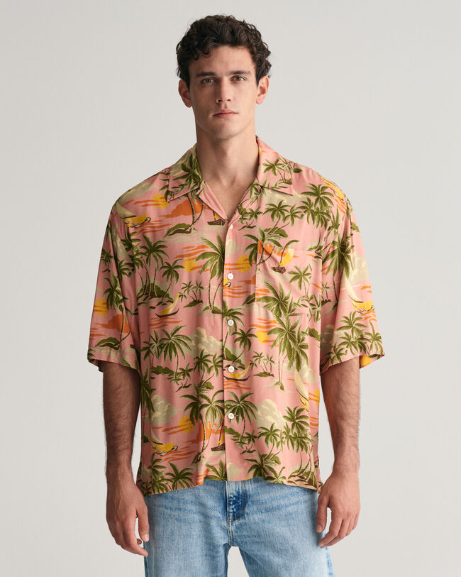 Relaxed fit ‑mitoitettu lyhythihainen Hawaiian Print -paita