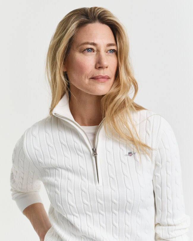 Joustopuuvillainen palmikkoneule, vetoketjukaulus