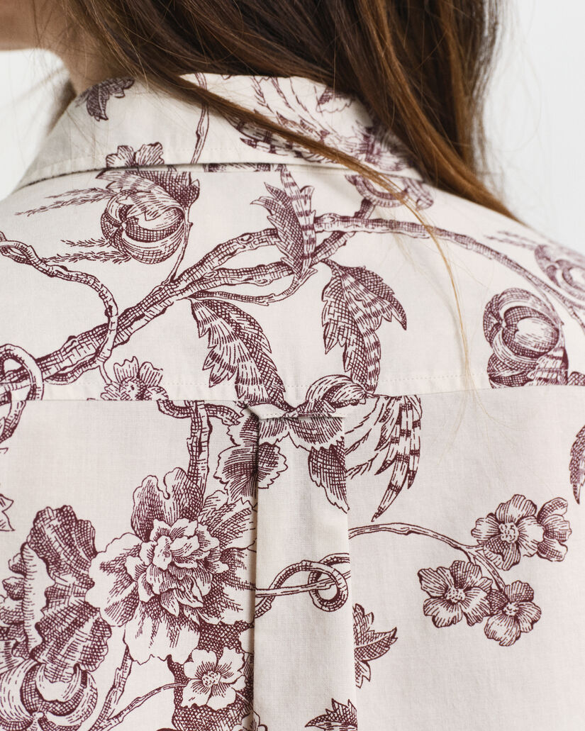 Regular fit ‑mitoitettu puukuvioinen puuvillavoileepaita