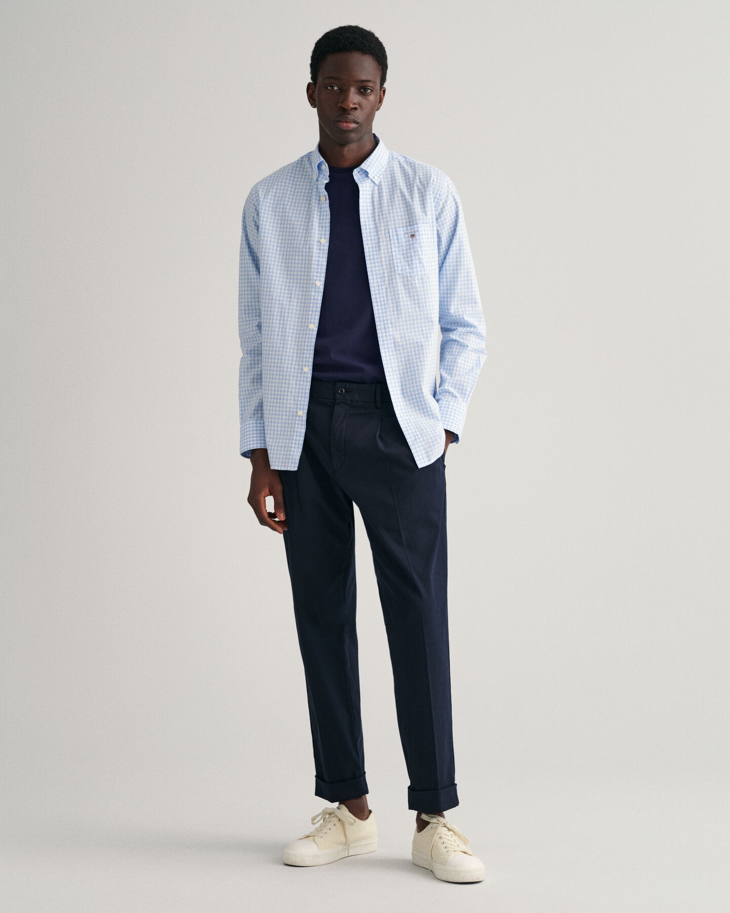 Regular&nbsp;fit ‑mitoitettu gingham-ruutuinen paita broadcloth-kankaasta