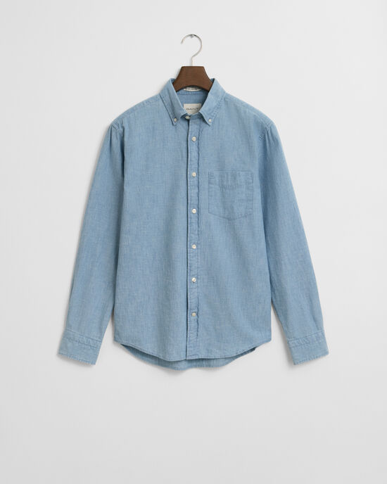 Regular fit ‑mitoitettu indigonsininen chambray-paita