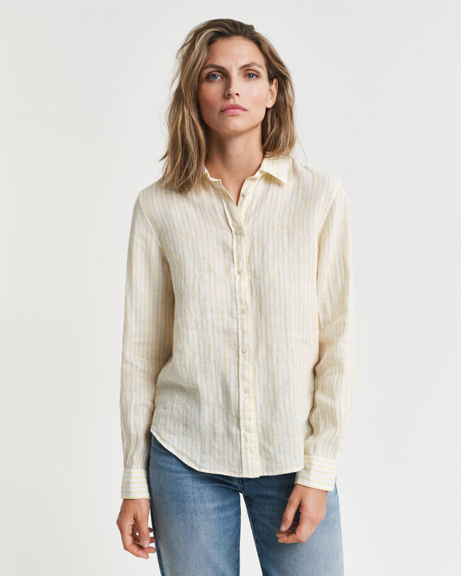 Regular fit ‑mitoitettu raidallinen pellavapaita