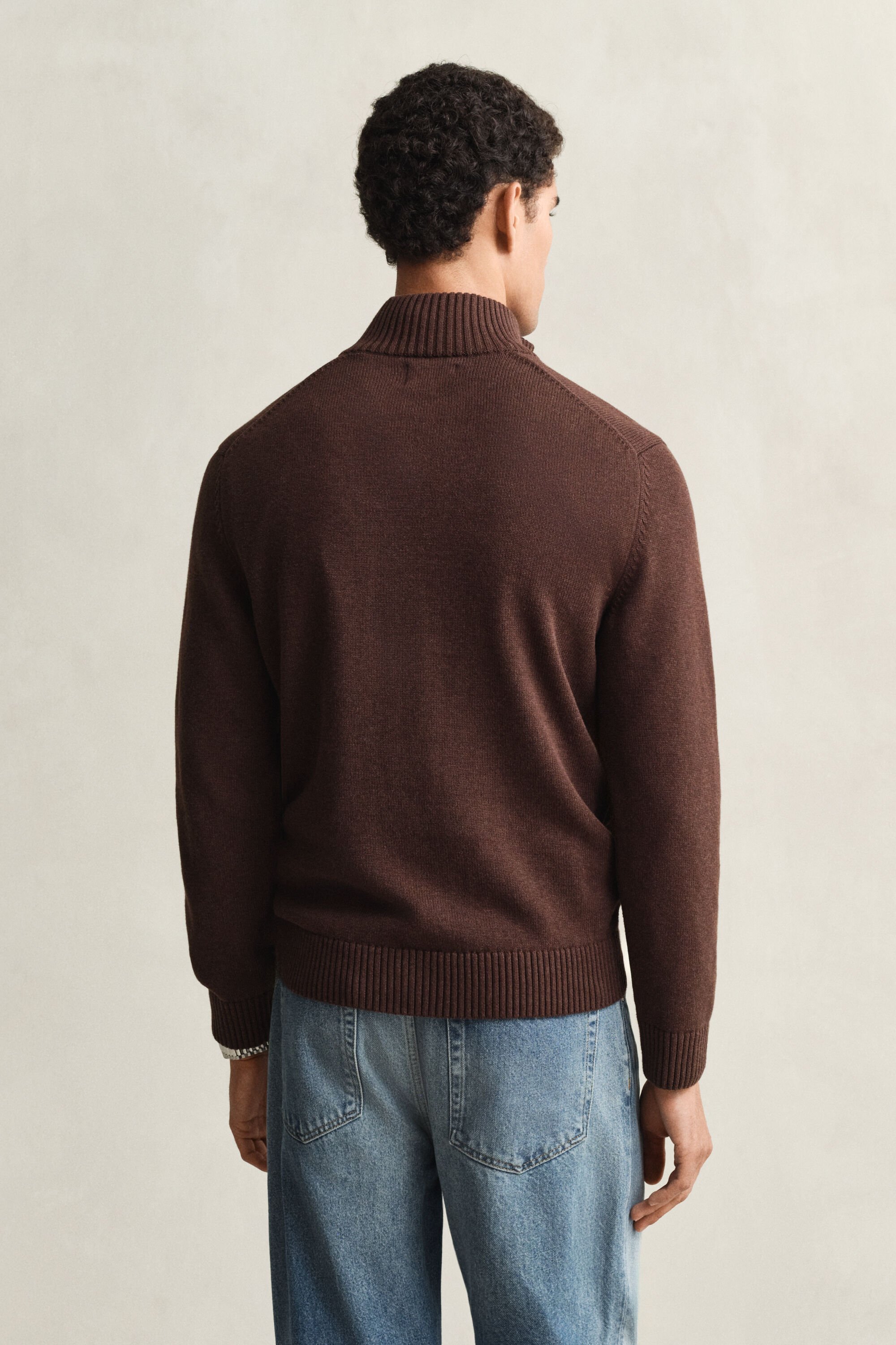 Casual-puuvillaneulepusero puolivetoketjulla