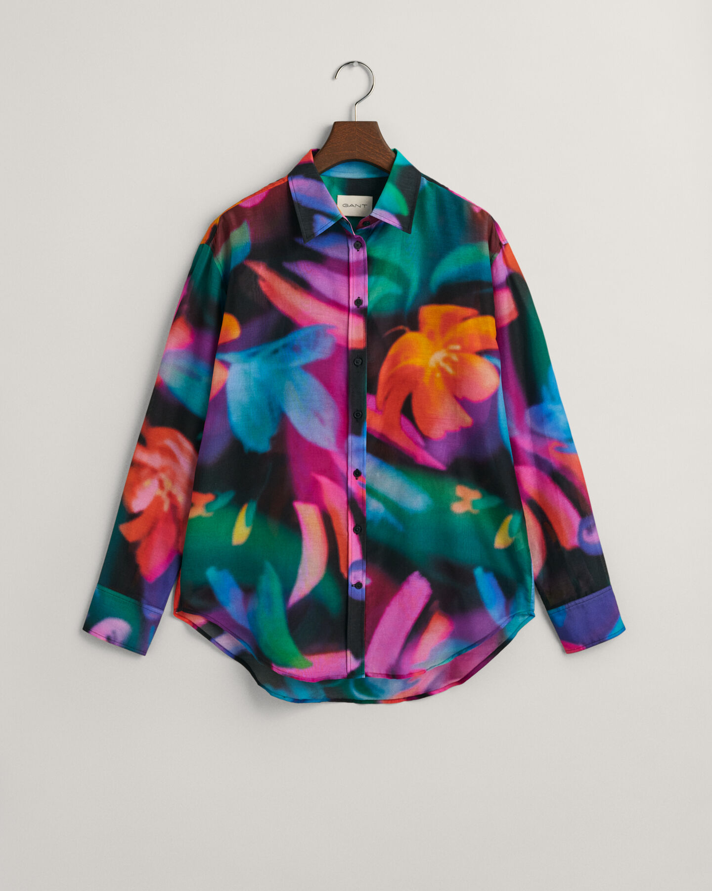 Relaxed fit ‑mitoitettu kukkapaita puuvilla-silkkisekoitetta