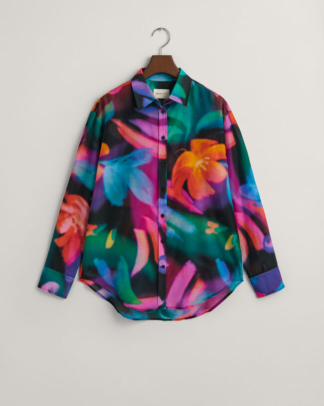 Relaxed fit ‑mitoitettu kukkapaita puuvilla-silkkisekoitetta