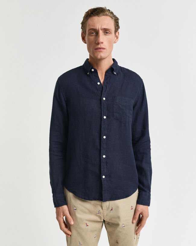 Regular fit ‑mitoitettu valmiina värjätty pellavapaita