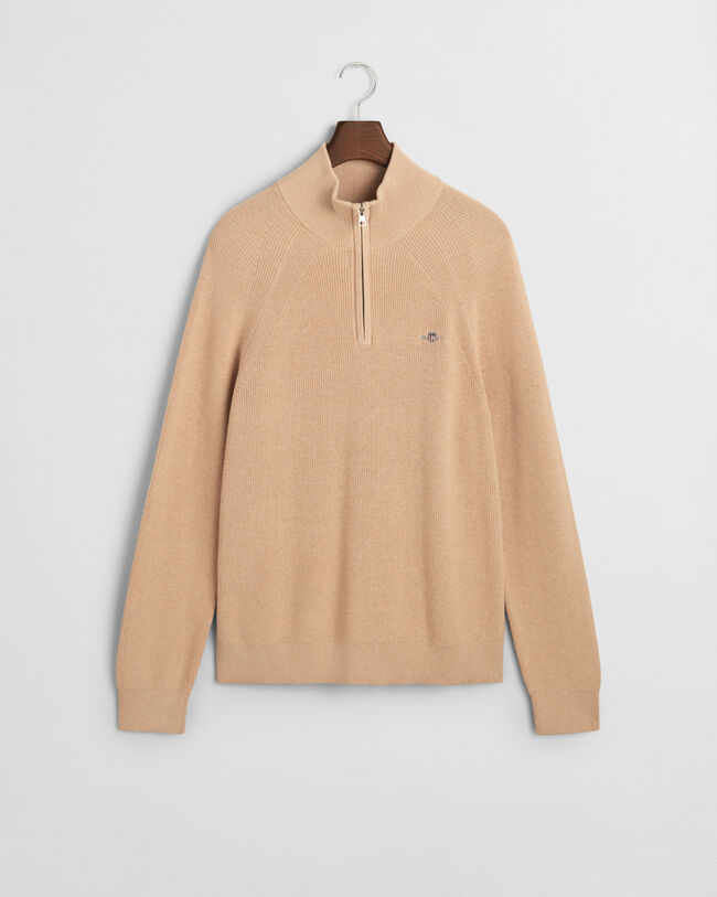 Joustinneulepusero puuvillan ja villan sekoitteesta, vetoketjukaulus