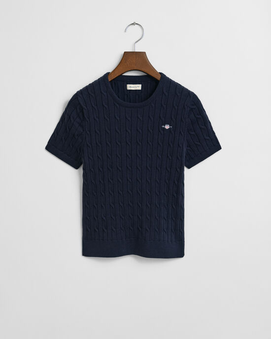 Teen Girls -malliston joustopuuvillainen lyhythihainen palmikkoneulepusero