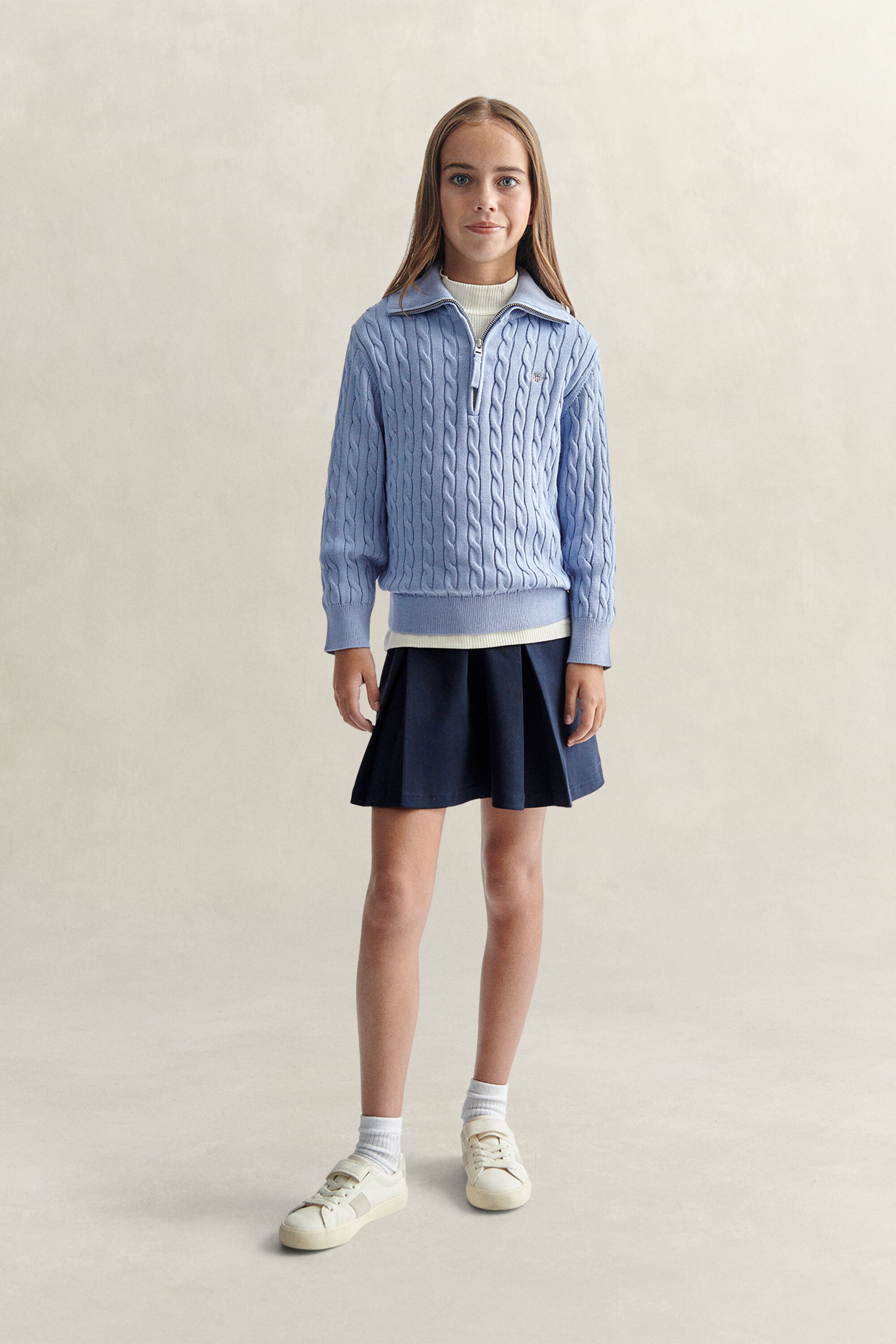Teen Girls Cable Knit Half-Zip Sweater