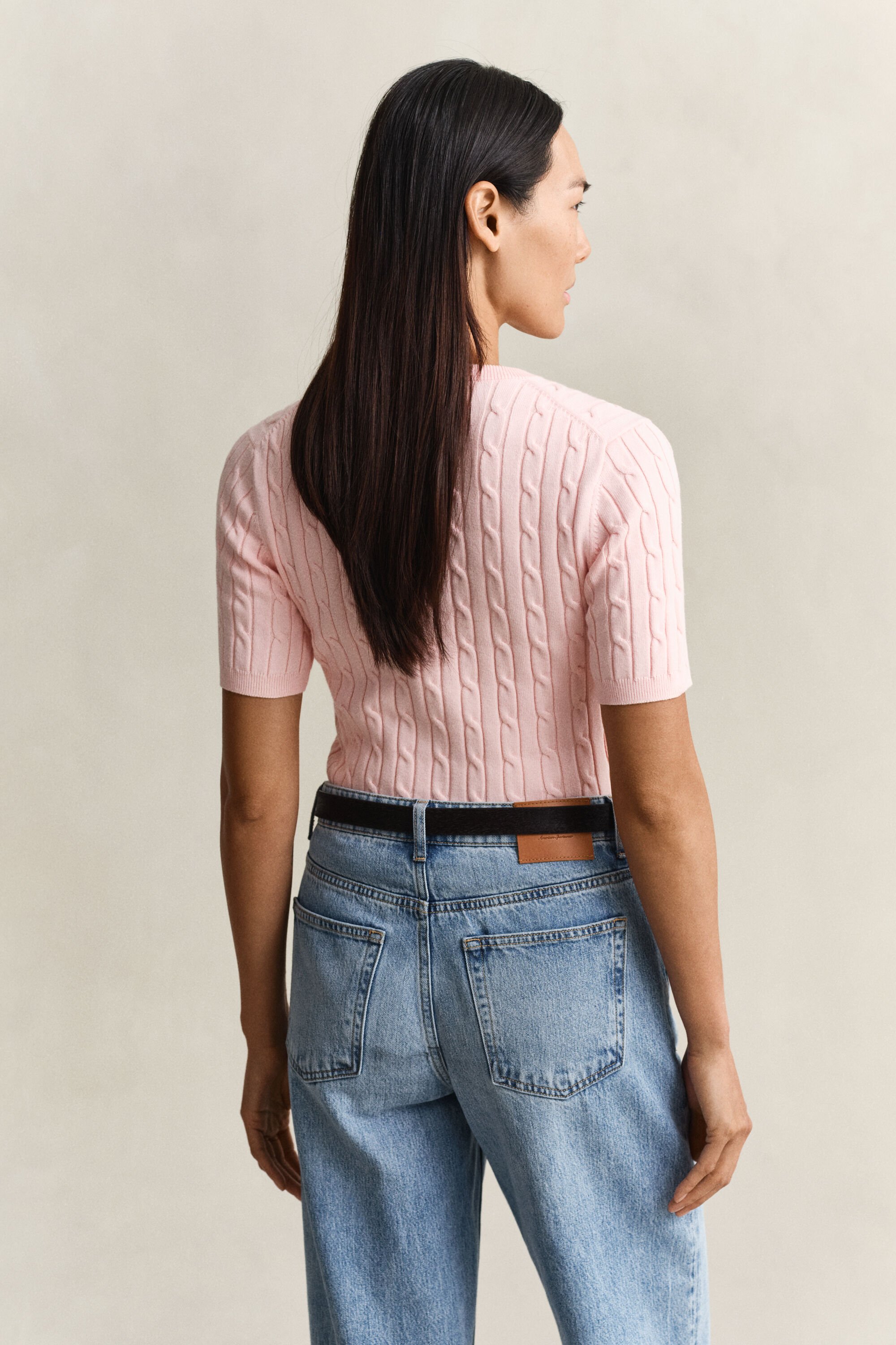 Lyhythihainen palmikkoneulepusero