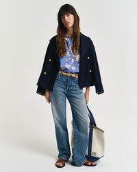 Regular fit ‑mitoitettu kukkakuvioinen pellavapaita