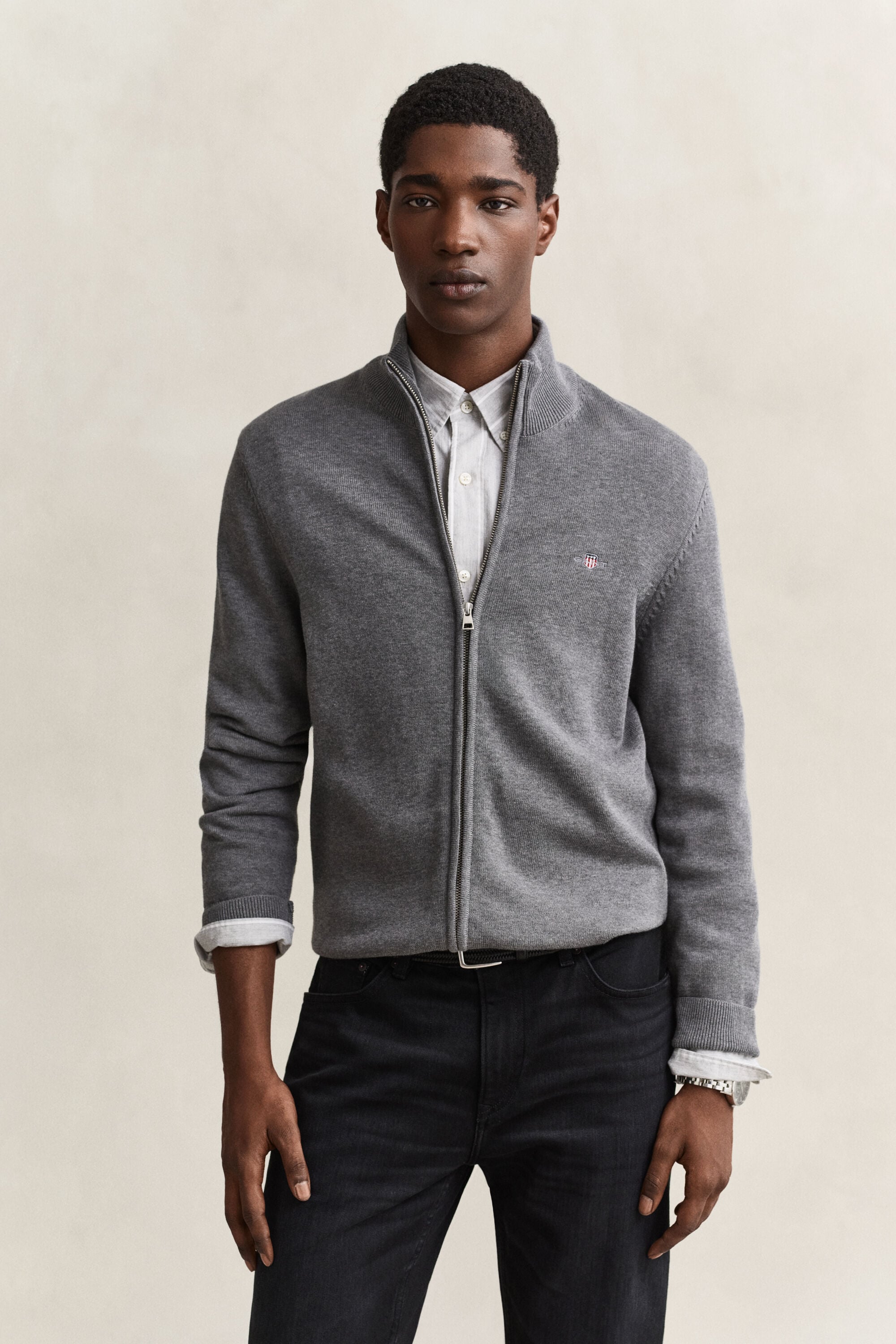 Vetoketjullinen Casual-puuvillaneuletakki
