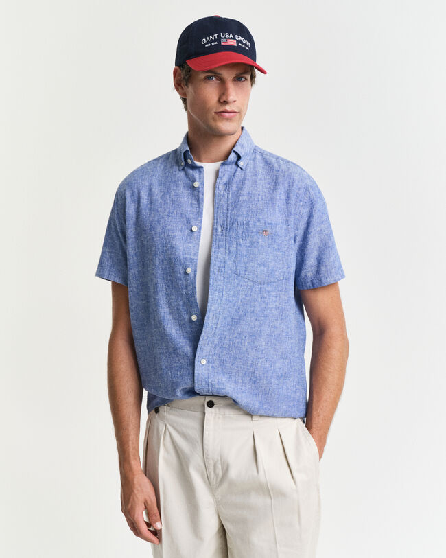 Regular fit ‑mitoitettu lyhythihainen paita puuvillapellavaa