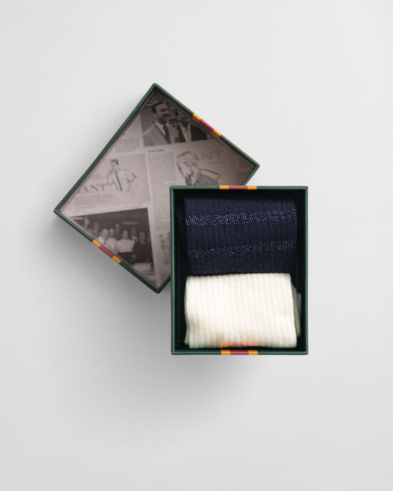 Metallinhohtoiset raitasukat lahjapakkauksessa (2 paria)