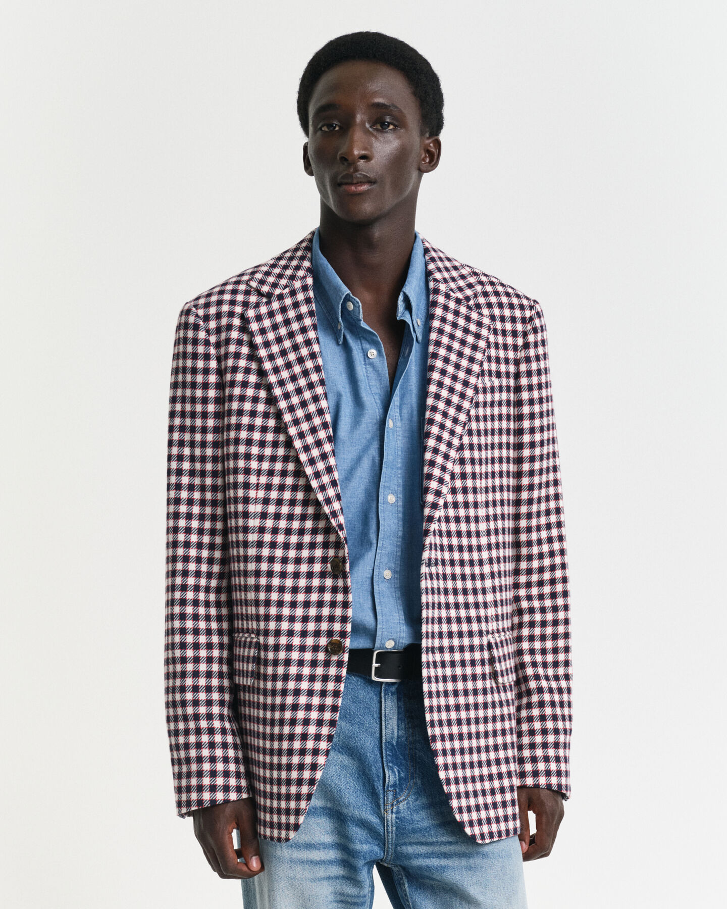 Regular fit ‑mitoitettu ruudullinen puuvillasekoitebleiseri