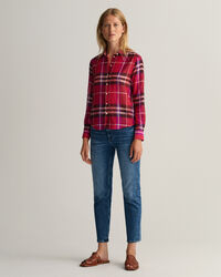 Regular fit ‑mitoitettu ruudullinen puuvilla-silkkipaita