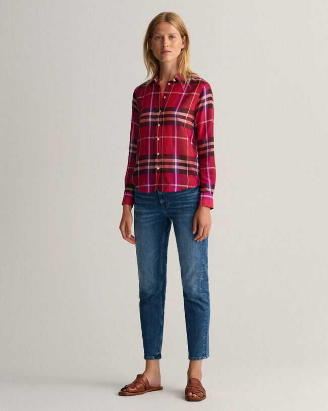 Regular fit ‑mitoitettu ruudullinen puuvilla-silkkipaita