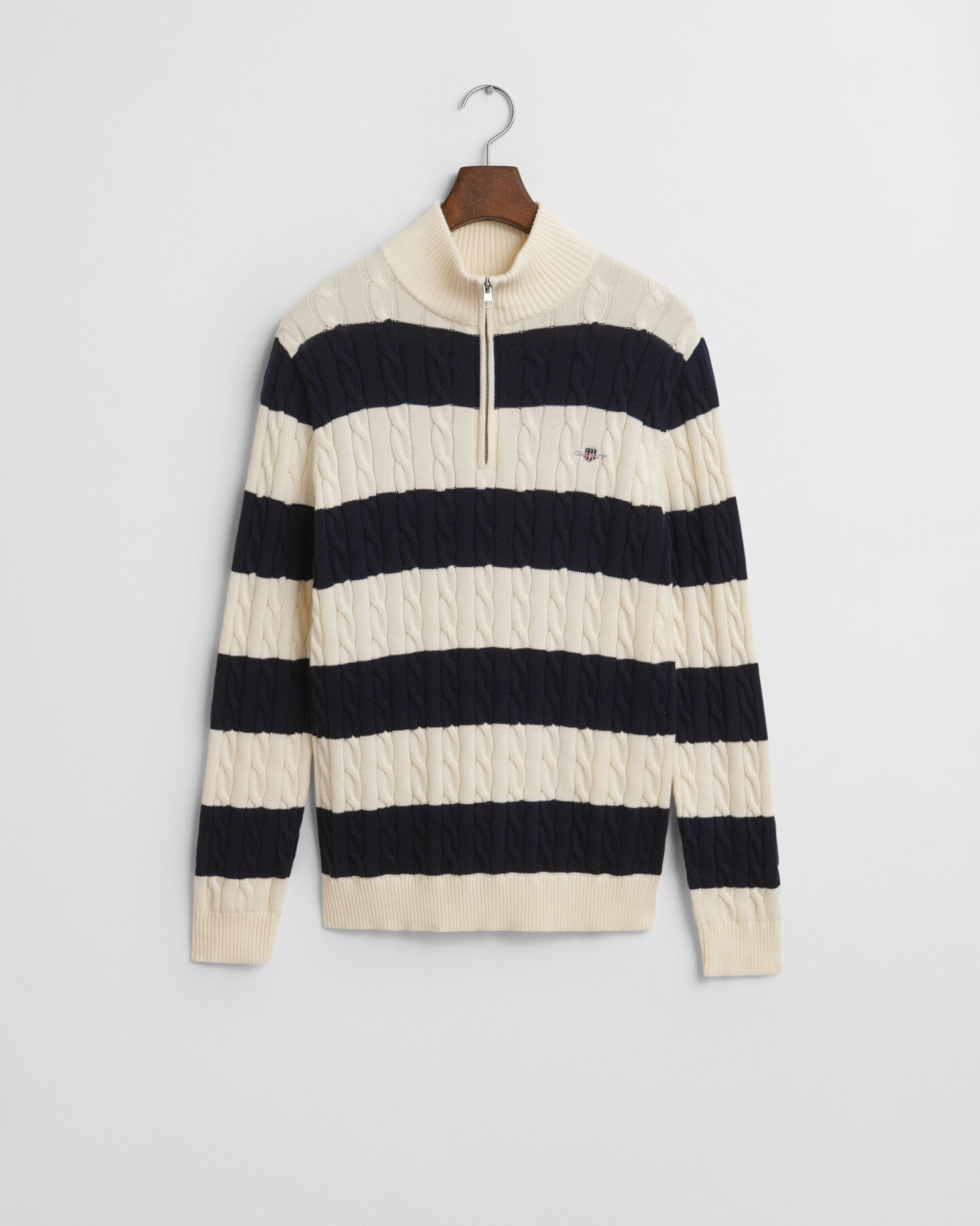 Raidallinen puuvillapalmikkoneule, vetoketjukaulus