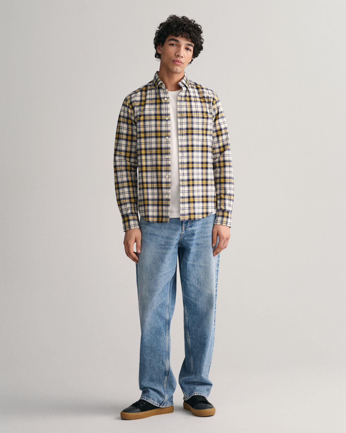 Regular fit ‑mitoitettu ruutupaita harjatusta oxford-kankaasta