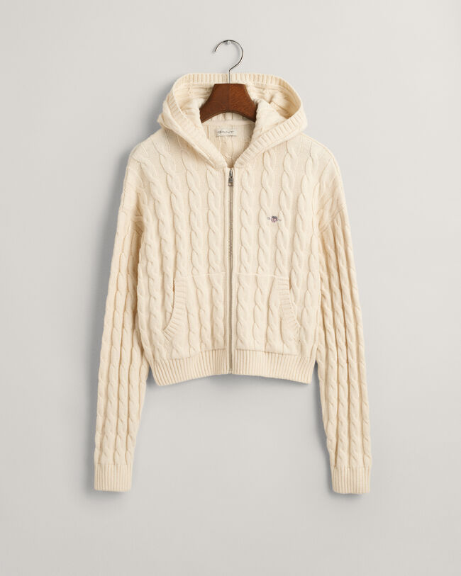 Teen Girls ‑malliston lyhyt palmikkoneulottu Shield-vetoketjuhuppari