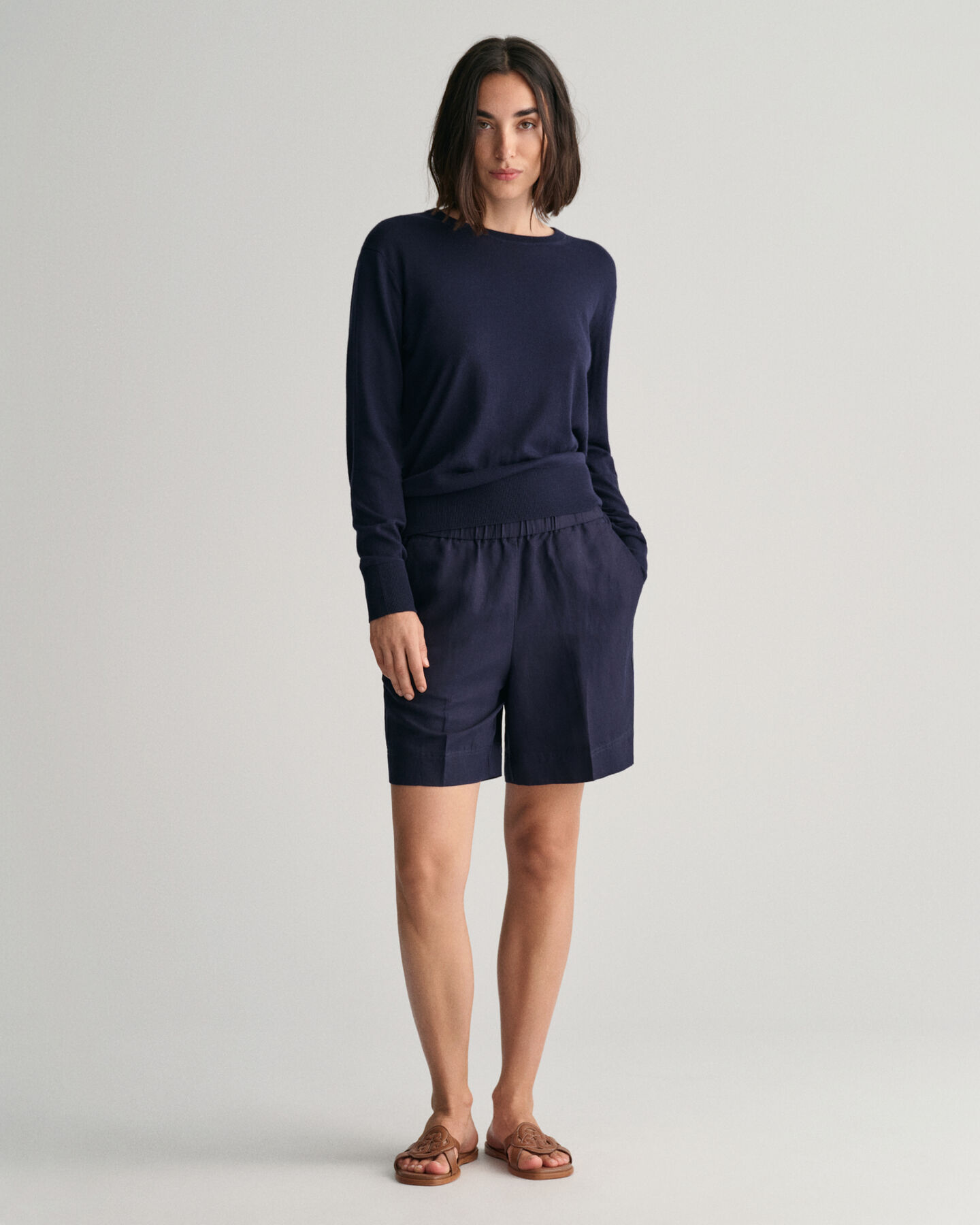 Relaxed fit ‑mitoitetut Pull-On-pellavasekoiteshortsit