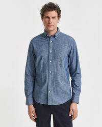 Regular fit ‑mitoitettu indigonsininen chambray-paita