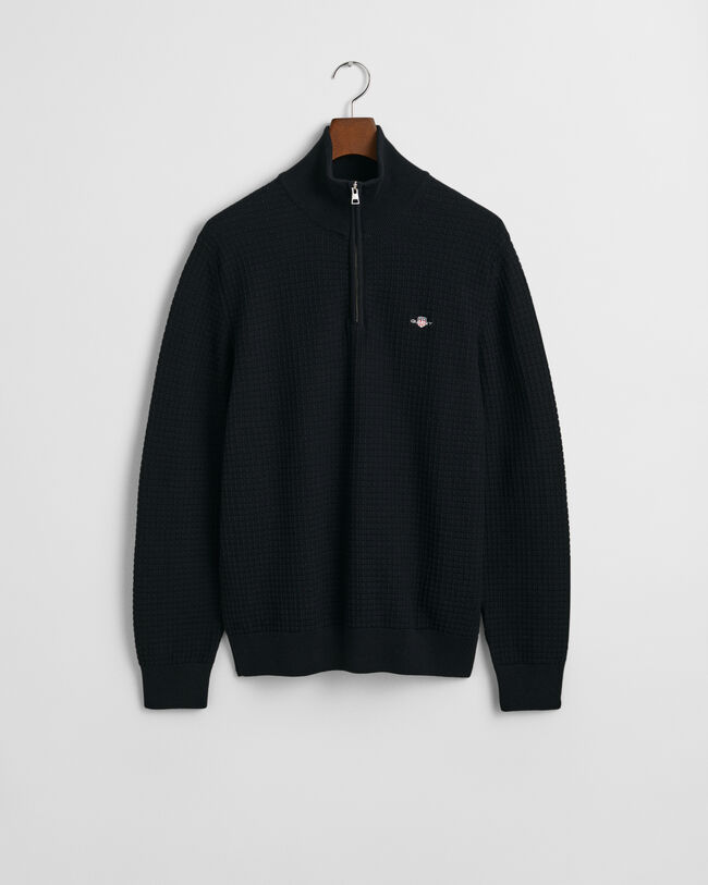 Kohopintainen puuvillaneulepusero, vetoketjukaulus