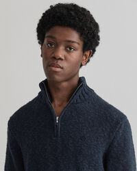 Relaxed fit ‑mitoitettu puolivetoketjullinen puuvillaneulepusero slubilangasta