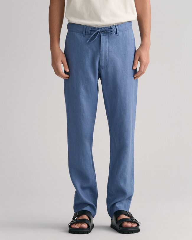 Relaxed fit ‑mitoitetut kiristysnyörilliset pellavahousut