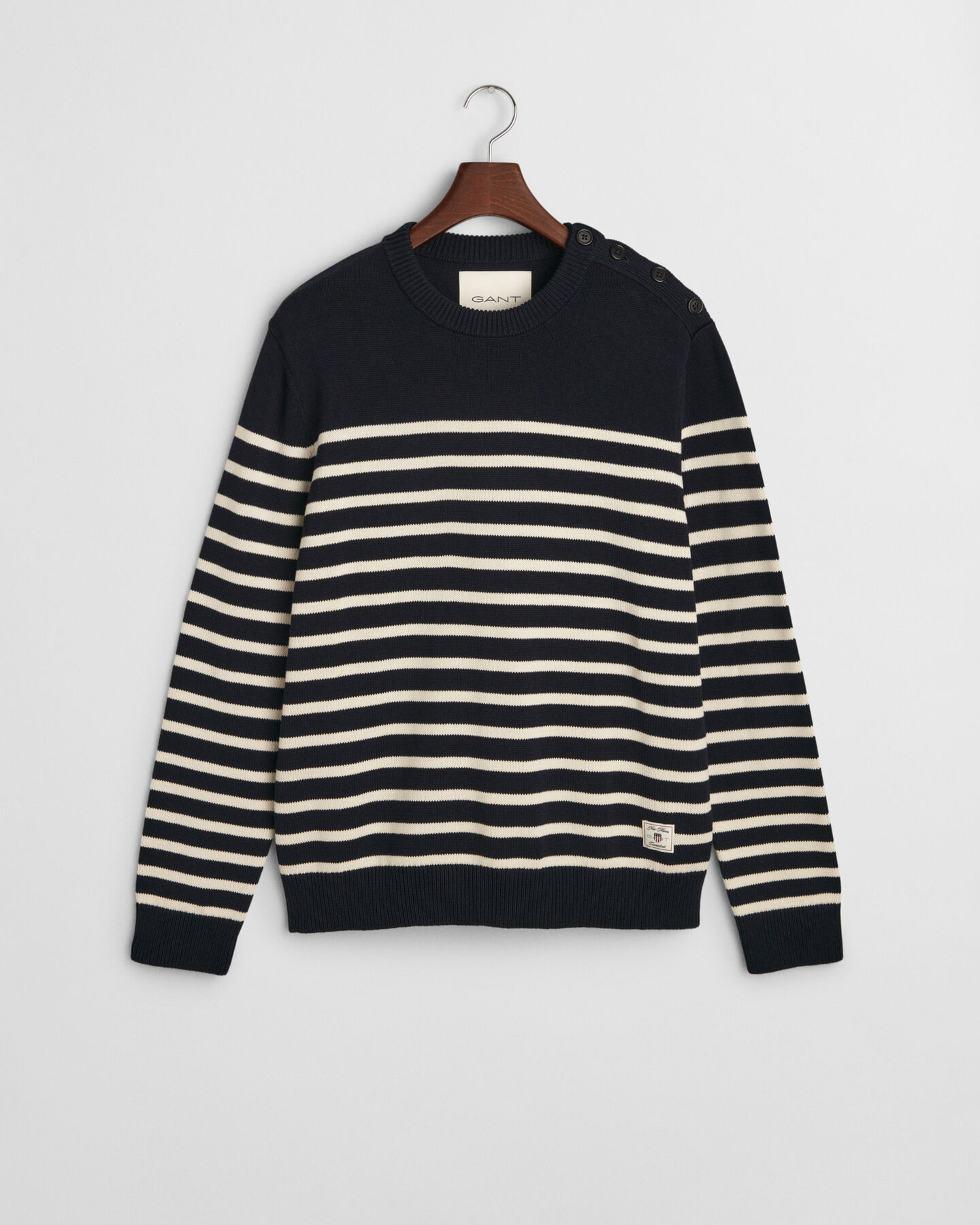 Raidallinen puuvillaneulepusero, pyöreä pääntie