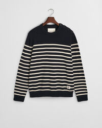 Raidallinen puuvillaneulepusero, pyöreä pääntie