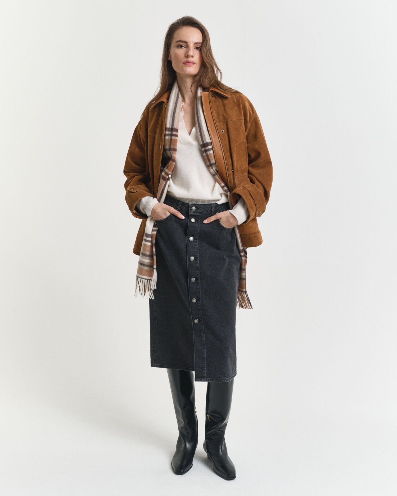 Midimittainen napitettu farkkuhame