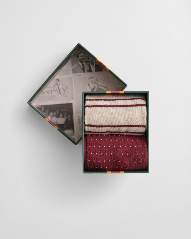 Raidalliset ja pilkulliset sukat lahjapakkauksessa (2 paria)