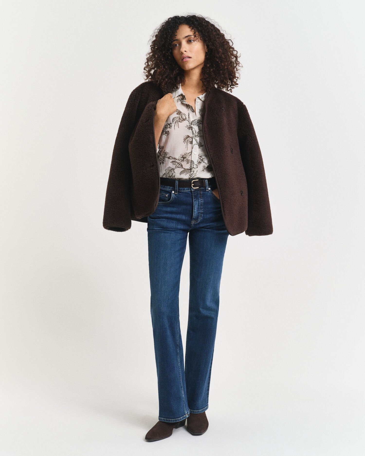 Relaxed fit ‑mitoitettu puukuvioinen puuvilla-silkkipaita