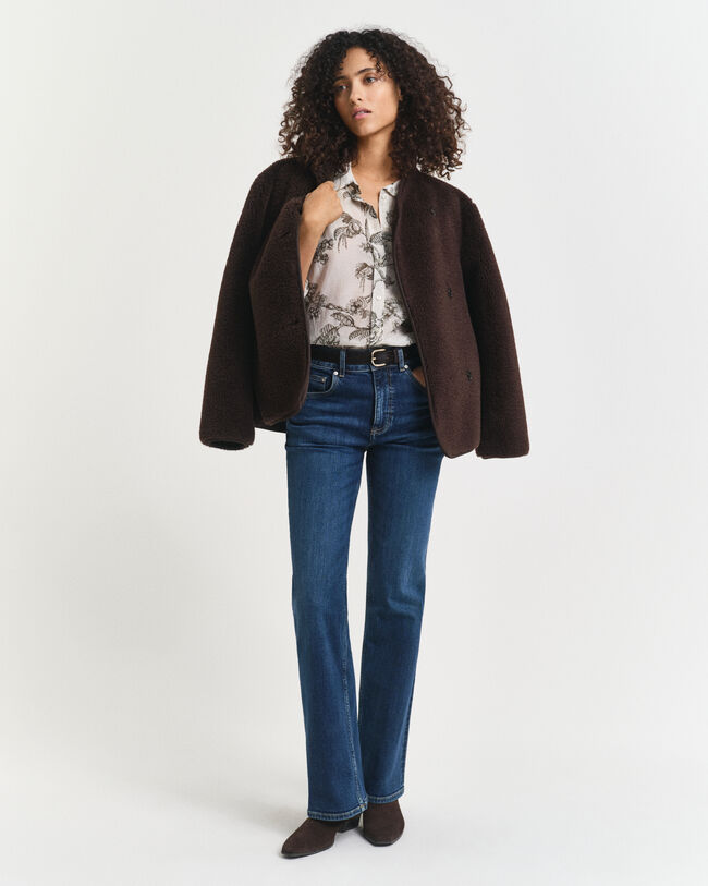 Relaxed fit ‑mitoitettu puukuvioinen puuvilla-silkkipaita